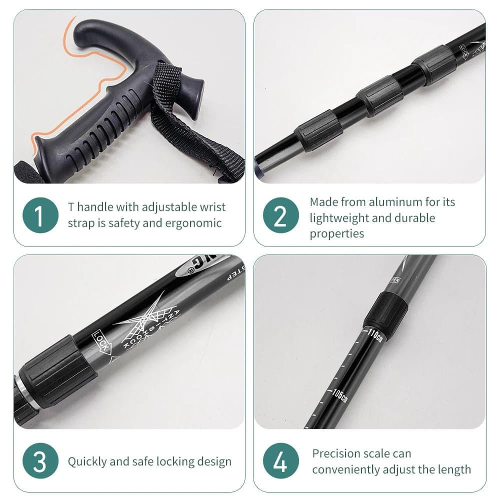 Opvouwbare trekkingstok 4-delig - aluminium, 53-110 cm 4
